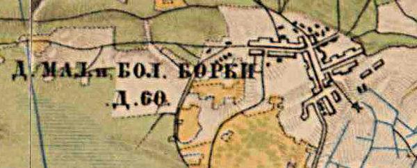 Деревня Борки на карте 1885 года