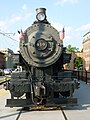 The front of Boston and Maine locomotive No. 410. Located on the east side of Dutton Street near the intersection with Merrimack Street in Lowell, Massachusetts.