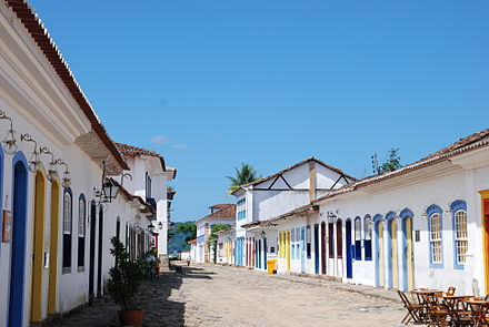 A cobble-stoned street in Paraty's historic center