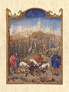Miniature depicting the month December, from the Grimani Breviary, illuminated by Gerard Horenbout with Alexander and Simon Bening Breviarium Grimani - Dezember.jpg