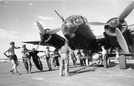 A Ju 188A-3 of Kampfgeschwader 6 being loaded with bombs. Western Europe, 1944 - note differing radiator core layout compared to that on the Ju 88A