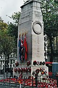 The Cenotaph on Whitehall, London, in November 2004 (with wreaths laid down on Remembrance Day)