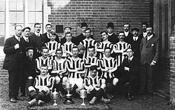 The original Cheshunt Football Club posing in 1905 with the trophies won that season. Cfc 1905.JPG