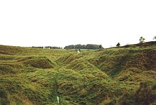 Ravines inégales dans un champ herbeux