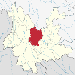 Location of Chuxiong Prefecture in Yunnan