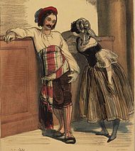 Deux Parisiens au Carnaval de Paris en 1841, lithographie de Paul Gavarni[1].