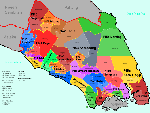 Map of constituencies to be contested DUN Johor 2020.svg