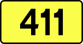 English: Sign of DW 411 with oficial font Drogowskaz and adequate dimensions.