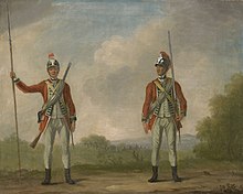 A painting of two privates of the regiment by David Morier David Morier (1705^-70) - Privates, 119th (Prince's Own) Regiment of Foot, 1762-3 - RCIN 406873 - Royal Collection.jpg