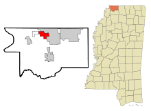 DeSoto County Mississippi Incorporated and Unincorporated areas Horn Lake Highlighted.svg