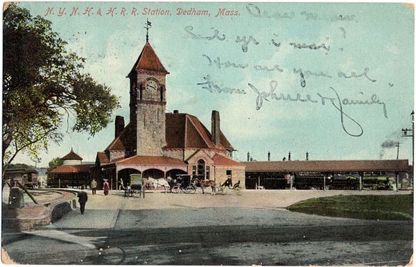 Dedham station, as shown on a 1910 postcard