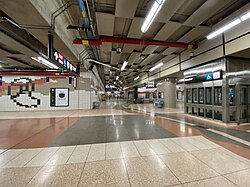 Tiles on the concourse level Don Mills Station Concourse 2023.jpg