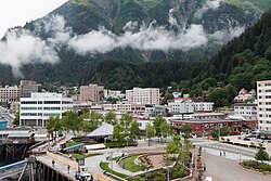 Downtown Juneau with Mount Juneau in the background
