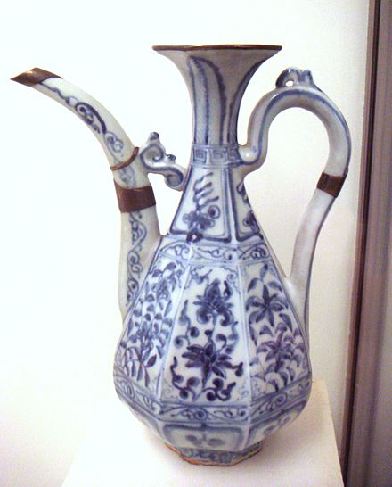 Early blue and white porcelain, c. 1335, the shape from Islamic metalwork