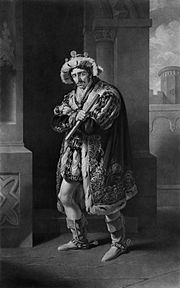 Edmund Kean (1787-1833) as Richard III. Engraving by Charles Turner (1774-1857) after John James Halls (1776-1834). "Mr. Kean in Richard the Third Act IV Scene 4". Mezzotint. Edmund Kean as Richard III.jpg