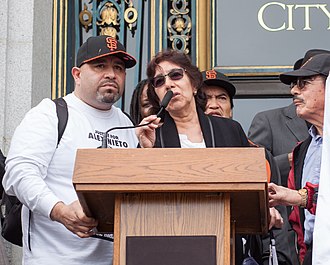 Elvira Nieto, mother of Alex Nieto, speaks at a March 2016 protest against police violence Elvira Nieto at San Francisco March 2016 protest against police violence.jpg