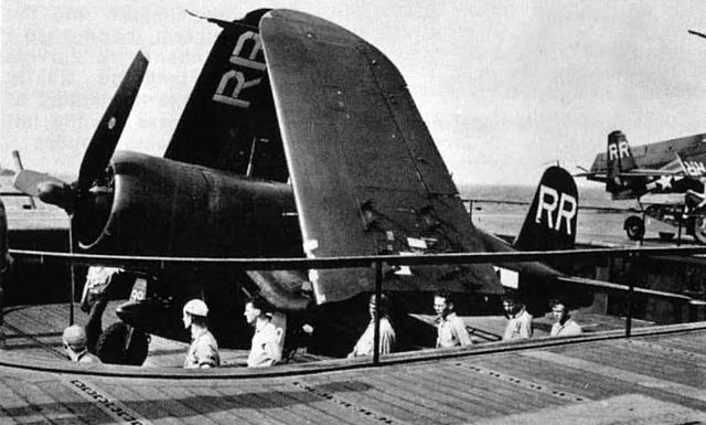A VBF-88 Goodyear FG-1D Corsair showing the letter code introduced in July 1945.