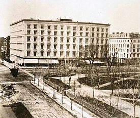 The Fifth Avenue Hotel in 1860; the state of Madison Square Park can be seen in the right foreground FifthAvenueHotel1860 framecrop.jpg