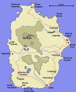 Map of the island of Flores with Ilhéu de Maria Vaz in the northwest