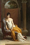 François Gérard: Portrait de Juliette Récamier, 1802, een van de eerste werken waarin de sensuele romantiek door het in die tijd dominante neoclassicisme heen breekt.