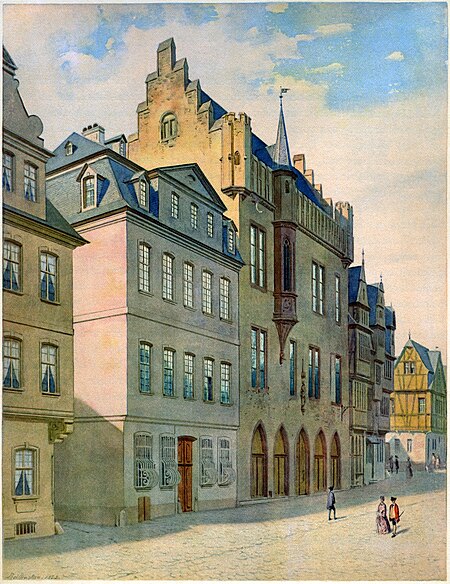 Frankfurt Am Main Das Schoenemannsche Haus auf dem Grossen Kornmarkt Reiffenstein 1853