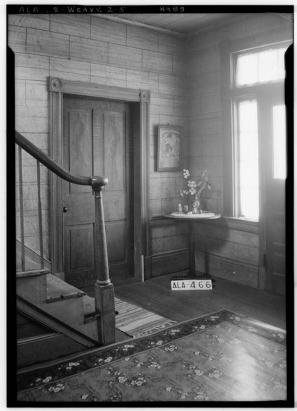 File:HALL DOOR AND STAIR BASE DOWN STAIRS - Doctor Glover House, Weaver Road, Weaver, Calhoun County, AL HABS ALA,8-WEAV.V,2-5.tif