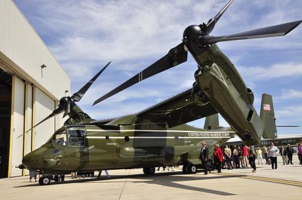 A MV-22B is presented at an Introduction Ceremony in the HMX-1 hangar