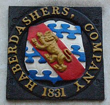 An 1831 heraldic property mark of the Haberdashers' Company Haberdashers' Company plaque London.jpg