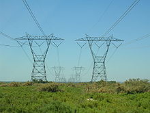 Southern California Edison's two 500 kV as they cross Interstate 5. Pacific Gas & Electric's in the distant background.