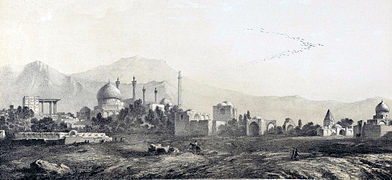 19世紀，由讓-巴蒂斯特·歐仁·拿破崙弗朗丹（英语：Eugène Flandin）繪製的歷史畫作，伊斯法罕城南。