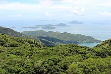 View from Tian Tan Buddha in Hong Kong. The closest islands are the Soko Islands, part of the territory of Hong Kong. The four most distant islands are part of the Wanshan Archipelago. From left to right: Ai Zhou, Ai Zhou Zi, Dazhi Zhou, Xiaozhi Zhou. Island from Tian Tan Buddha.JPG