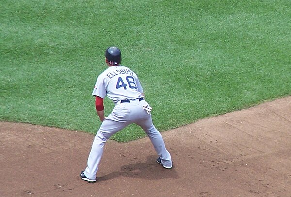 Ellsbury leading off first against the Baltimore Orioles