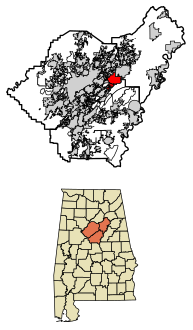 Jefferson County and Shelby County and St. Clair County Alabama Incorporated and Unincorporated areas Leeds Highlighted 0141968.svg