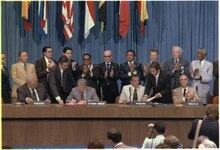 Jimmy Carter and Omar Torrijos at the signing of the Panama Canal Treaty. - NARA - 179925.tif