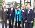 Johnson Military Aides with Social Secretary Bess Abell (L-R) Dr. Alan Merten (George Mason Univ.), Governor (and Senator) Chuck Robb, Bess Abell, Edward J. Mathias (Carlyle Group), Brian Lamb (CSPAN)