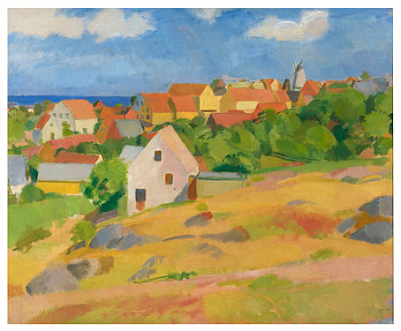 Udsigt ved Gudhjem Uitzicht op Gudhjem - 1921. Olieverf op doek. 92 × 76 cm Bornholms Kunstmuseum