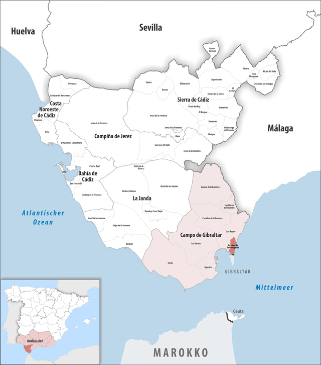 Kommunens läge i provinsen Cádiz