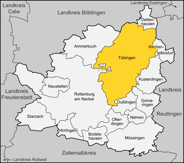 Elhelyezkedése Tübingen járás térképén
