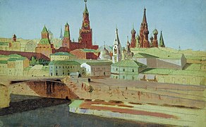 Kuindzhi View of the Moskvoretsky Bridge the Kremlin and the Pokrovsky Cathedral 1882.jpg