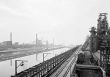 Lackawanna Steel Co. plant at Lackawanna, New York, c. 1968. This image looks south-southeast along the ship canal. Lackawanna steel plant shipcanal.jpg