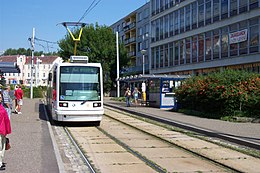 Litvínov, centrum, tramvaj Škoda Astra.JPG