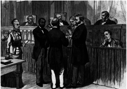Illustration from Frank Leslie's Illustrated Newspaper showing Samuel Lowreys Supreme Court bar admission