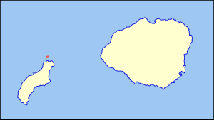 Location of Lehua Island (dot at left) in relation to Niʻihau and Kauaʻi, in the Hawaiian islands.