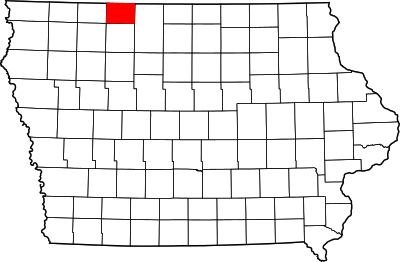 Map of Iowa highlighting Emmet County.svg