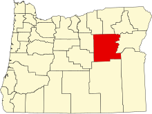 Location of Grant County in Oregon Map of Oregon highlighting Grant County.svg