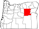 Mapa de Oregón con la ubicación del condado de Grant