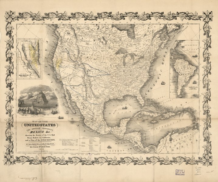 File:Map of the United States, the British provinces, Mexico etc. - showing the routes of the U.S. mail steam packets to California, and a plan of the Gold Region LOC 2012593336.tif