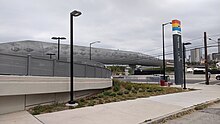 The $33 million pedestrian bridge on the west side of the stadium, spanning over Northside Drive Mercedes-Benz Stadium Pedestrian Bridge.jpg