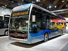 Mercedes-Benz eCitaro, a battery electric bus with a hydrogen fuel cell range extender Mercedes-Benz eCitaro Fuel Cell, Busworld Europe 2023, Brussels (P1140116).jpg