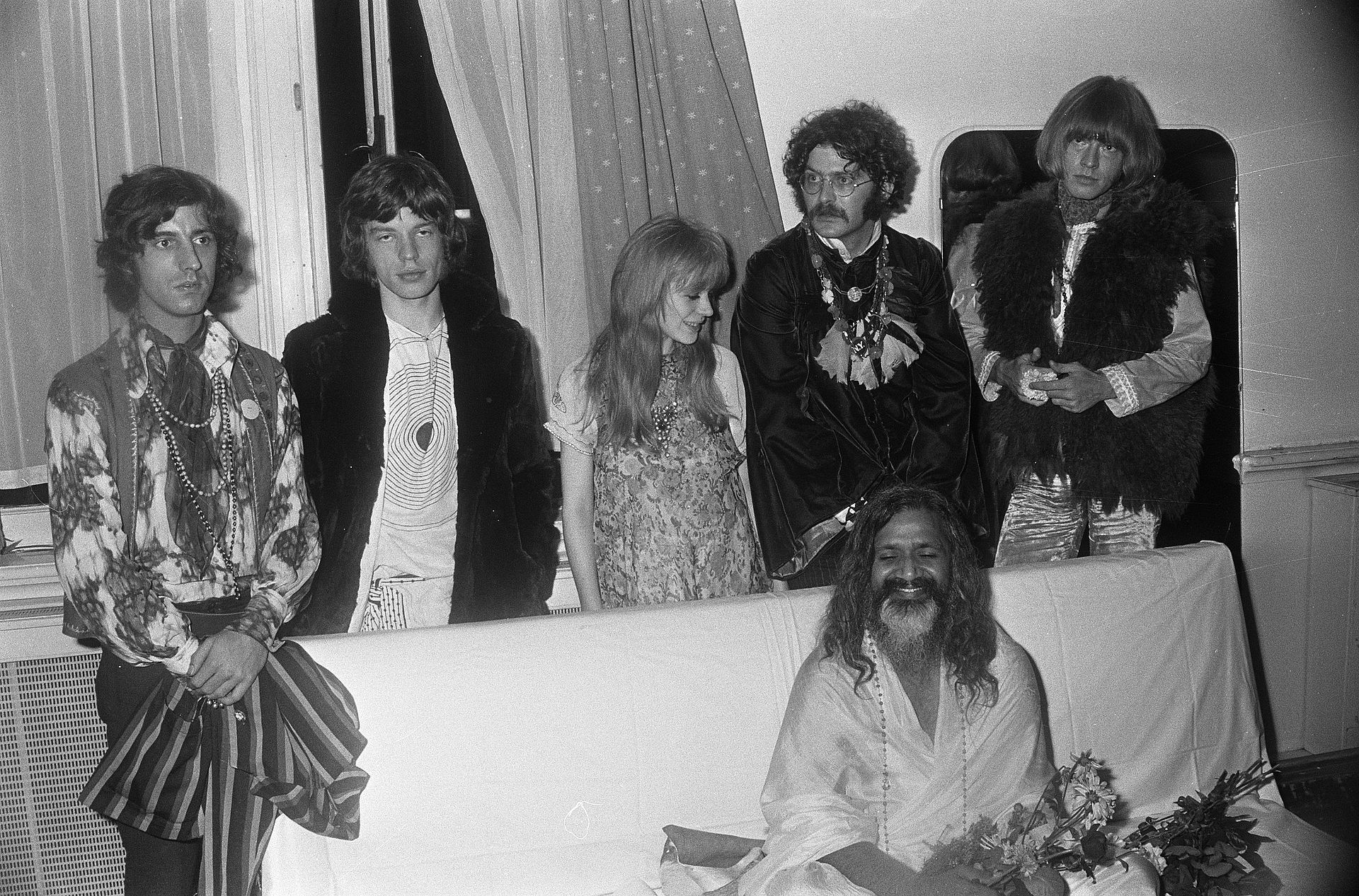 Photo of Mahesh yogi with famous people including mick jagger.